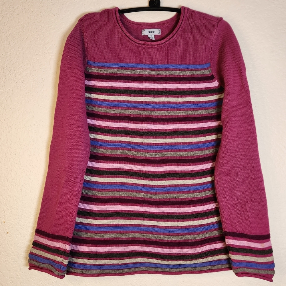 Izod Pink Knit Striped‎ Sweater, Size S